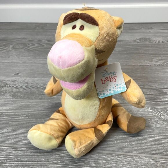 2010 Disney Baby Tigger Rattle Plush Pastel Light Orange Winnie the Pooh Toy NEW - Picture 1 of 9